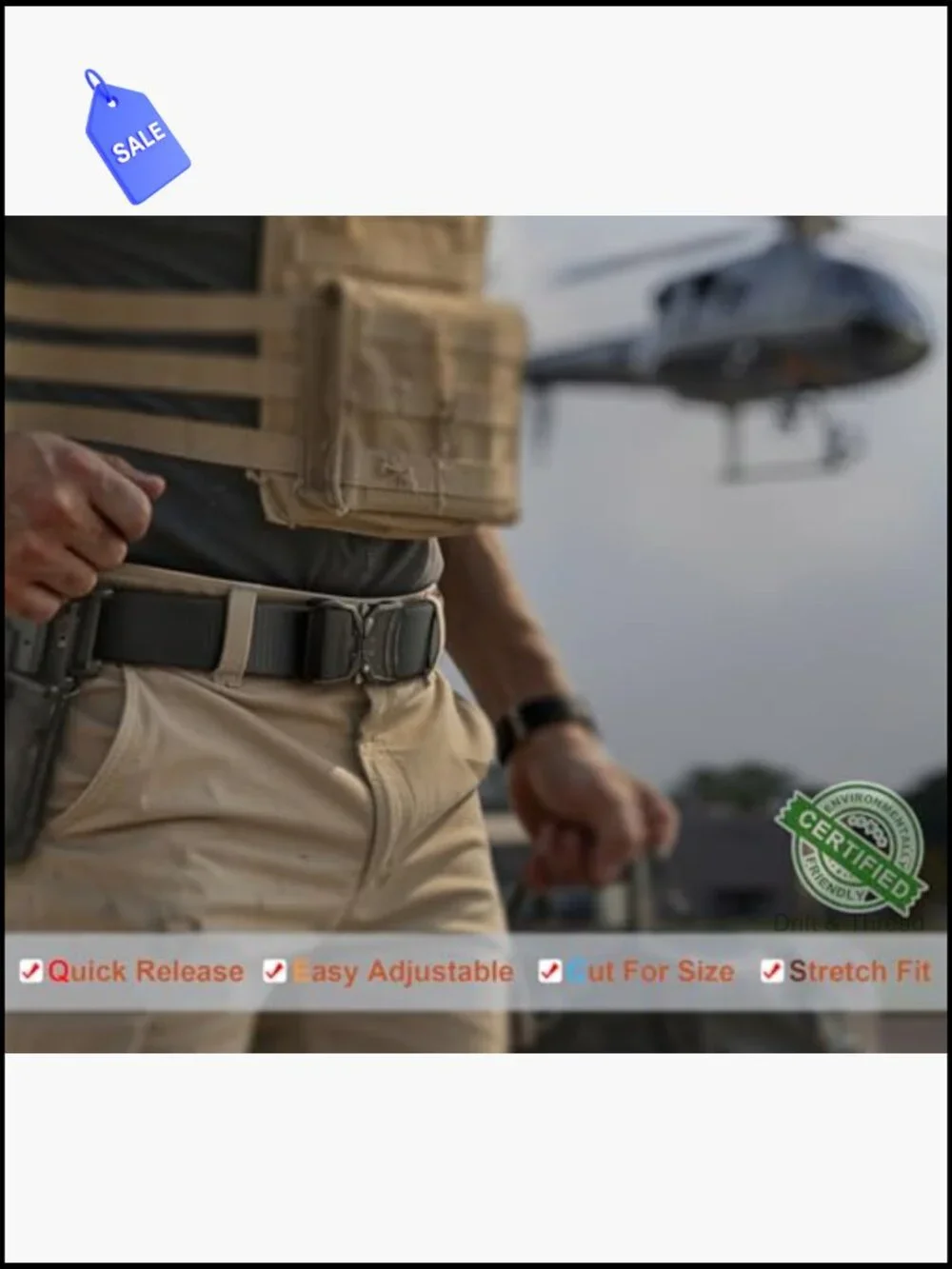 Men's Stretch Tactical Belt Quick Release Adjustable Heavy Duty Nylon